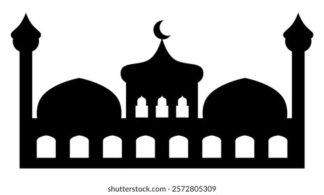 The holy mosque illustration silhouette graphic design for Islamic festival, Arabic culture spiritually, or Eid Mubarak.