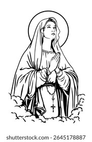 Holy Mother Virgin Mary praying with Rosary