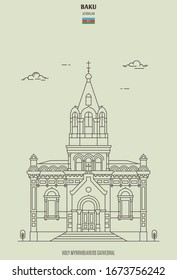 Holy Myrrhbearers Cathedral in Baku, Azerbaijan. Landmark icon in linear style