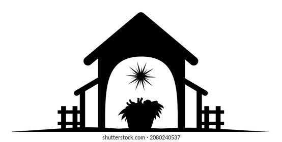 Holy night of birth of child jesus christ silhouette scene from religion christianity nativity scene. Biblical Religious History of Catholics. Cut for scrapbooking and print. Vector illustration