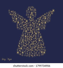 Holy Night Christmas card with angel in the night sky, vector