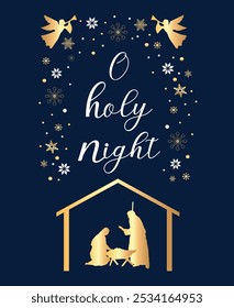 Holy Night. Christmas Nativity scene card. Vector graphics