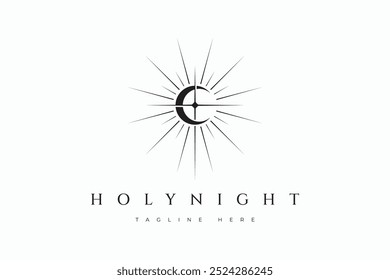 Logotipo Noite Santa Lua Crescente Esotérica Sagrado Conceito Místico