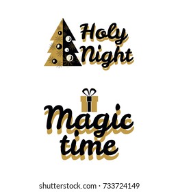 Holy Night Magic time year golden logo vector