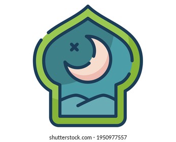 holy night ramadan islam single isolated icon with flat dash or dashed style