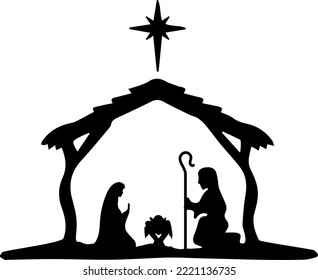 Holy Night Silhouette Nativity Oh Holy Night Outline Vector