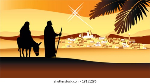 Holy night, way to Bethlehem. Vector illustration