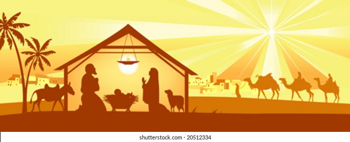 Holy night, way to Bethlehem. Vector illustration