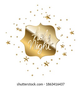holy nigth in gold lettering on square with points vector illustration design