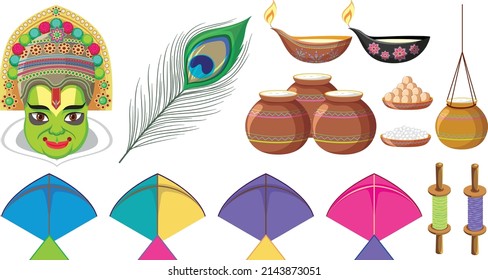 Holy object and decoration for Indian festival illustration