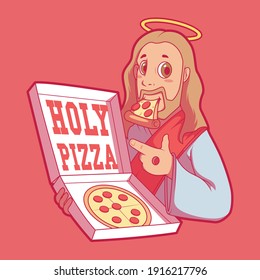 Holy Pizza vector illustration. Fast food,  delivery, brand design concept.