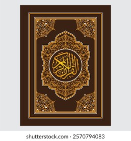 The holy Quran book cover design templet. Islamic Arabic book. Arabesque. The Koran. Quran Text logo template. vector illustration.