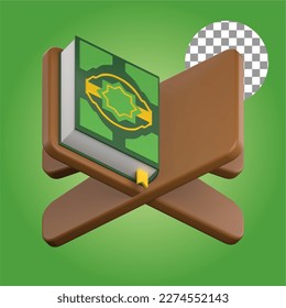 holy quran with book holder stand in 3d illustration of ramadhan islamic theme
