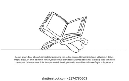 Holy Quran continuous line design. Decorative elements drawn on a white background.