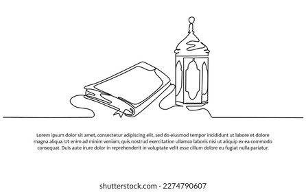 Holy Quran continuous line design. Decorative elements drawn on a white background.