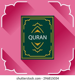 Holy Quran. Islamic book. Logo, card, symbol, design element in flat style.