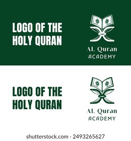 The Holy Quran logo is a revered symbol representing the sacred text of Islam. It often incorporates traditional Islamic calligraphy, intricate geometric patterns, and rich, symbolic colors.