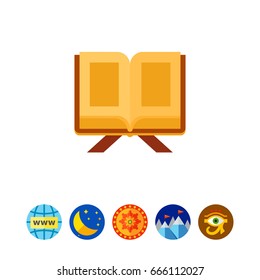 Holy Quran on wooden book stand icon