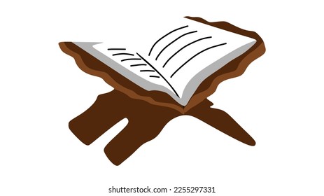 The holy Quran set on wooden book holder, vector illustration in trendy simple color flat icon. From ramadan icons collection. Editable graphic resources for many purposes.