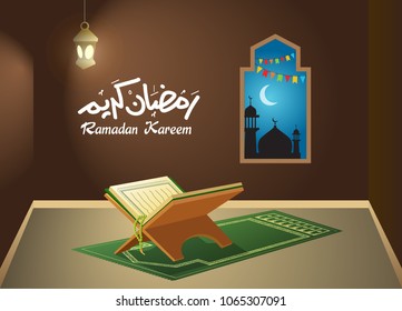 Holy Quran in Worship Room During Night, Ramadan Concept