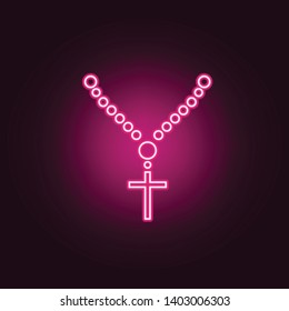 Holy rosary beads neon icon. Elements of Religion set. Simple icon for websites, web design, mobile app, info graphics