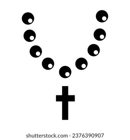 Icono vectorial de cuentas sagradas.Icono sólido simple de cruz Rosaria. Símbolo religioso ilustración de estilo de moda plana sobre fondo blanco.. eps