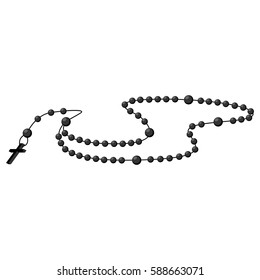 Holy rosary beads vector illustration. Prayer Catholic chaplet with a cross icons isolated on white background.