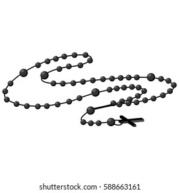 Holy rosary beads vector illustration. Prayer Catholic chaplet with a cross icons isolated on white background.