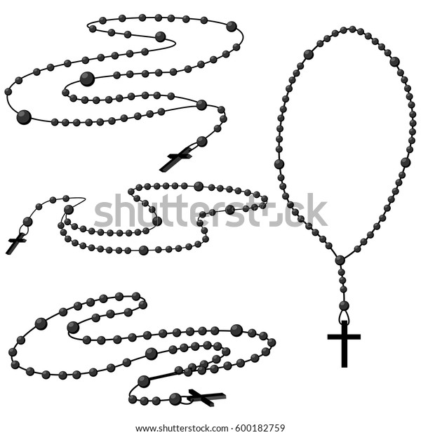 バチカンの珠のベクター画像セット 白い背景にカトリックの花冠と十字架のアイコン のベクター画像素材 ロイヤリティフリー