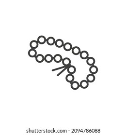 Holy rosary or buddhist mala. Linear prayer beads outline vector icon. Black simple illustration of religious accessory with tassel. Attribute of Christianity, Islam, Hindu and Buddhism. 