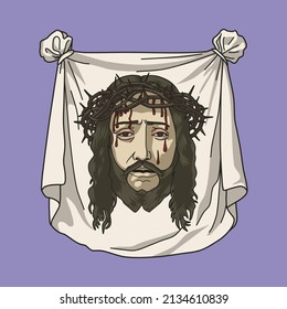 Holy Sacred Face of Jesus Colored Vector Illustration