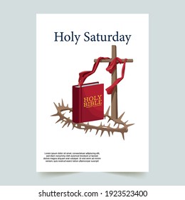 Holy Saturday Background template design. Holy Bible, the crown of thorns and lilies. flat vector illustration.