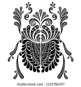 Holy Scarab beetle decorative vector illustration. Black and white graphics