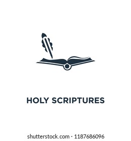 Holy scriptures icon. Black filled vector illustration. Holy scriptures symbol on white background. Can be used in web and mobile.