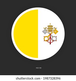 Holy See circle flag icon with white border on dark grey background. Holy See button flag icon isolated on barely dark background.
