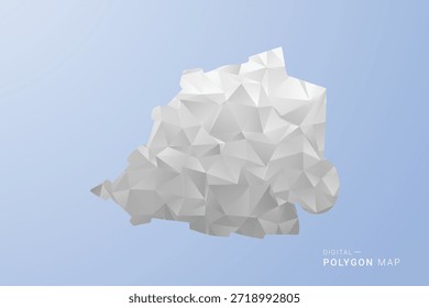 Ilustración vectorial de estilo polígono en tonos grises, blancos y azules, diseño geométrico de baja poli, silueta mínima, apta para infografía y diseño moderno.