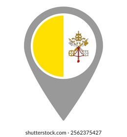 Holy See (Vatican) flag location pin, flag application, Flag on Location Pin, graphic design, map pointer, vector illustration.