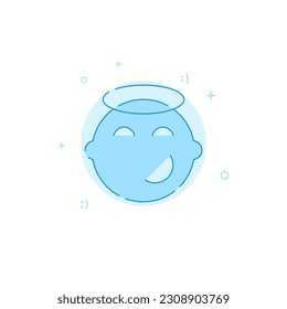 Holy smiley kid vector icon. Flat illustration. Filled line style. Blue monochrome design. Editable stroke. Adjust line weight.
