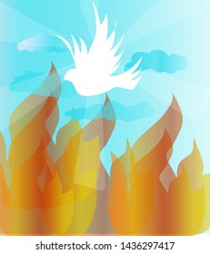holy spirit dove and fire on the sky for background