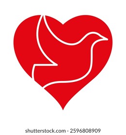 Holy Spirit in the Heart. Dove line icon. Flat vector illustration isolated on white background.