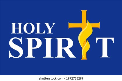 Holy Spirit Inscription With Gold Cross On Blue Background