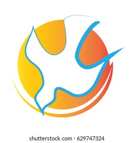 Holy Spirit Symbol - A White Dove With Fire Halo. Abstract Vector Logo.