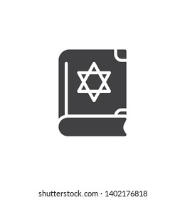 Holy Torah Book vector icon. filled flat sign for mobile concept and web design. Jewish book with david star glyph icon. Judaism religion symbol, logo illustration. Vector graphics