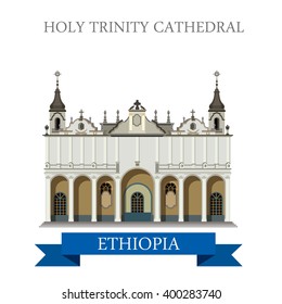 Holy Trinity Cathedral in Ethiopia. Flat cartoon style historic sight showplace attraction web site vector illustration. World countries cities vacation travel Africa sightseeing collection.