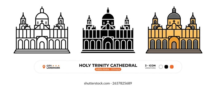 Holy Trinity Cathedral Line Icon. Addis Ababa, Ethiopia, Landmark, Silhouette, Color Vector, Editable Stroke.