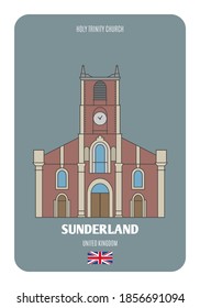 Holy Trinity Church in Sunderland, UK. Architectural symbols of European cities. Colorful vector 