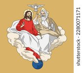 Holy Trinity: God the Father, Jesus Christ and Holy Spirit Colored Vector Illustration