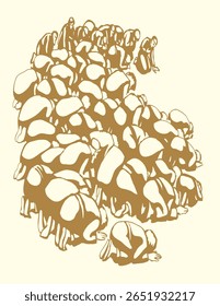 Sagrado EAU joelho devota Qatar Arábia cara menino grupo escravo pedir mendigar rei senhor Jesus Cristo esperança terra branco texto espaço Linha preta mão desenhada louvor menina kaaba ídolo retro biblic arte esboço símbolo