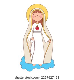 holy virgin mary cartoon. dedication to of fatima virgin. vector illustration