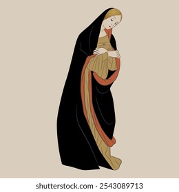 Holy Virgin Mary. Christian saint lady. Pious medieval woman. 